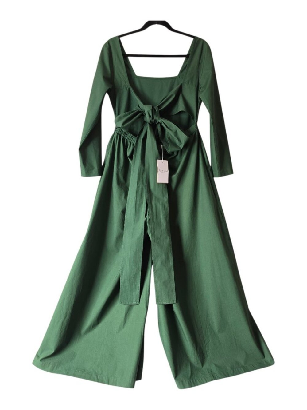 Rujuta Sheth NY Green Cotton Wide Leg Jumpsuit Tie Back Bow Size S NWT *READ*